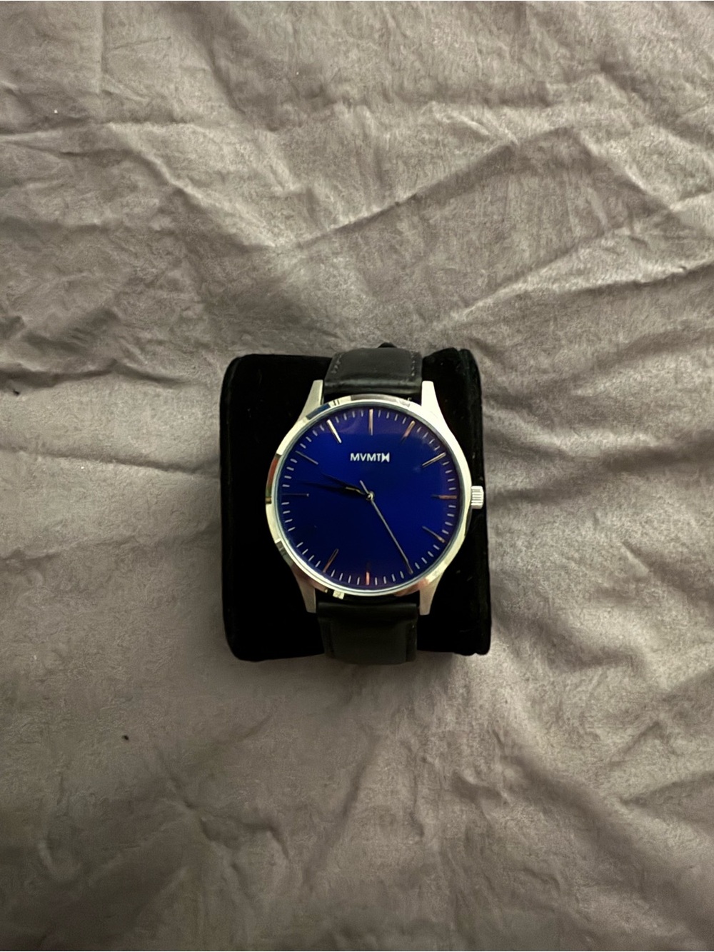 MVMT Silver Case Watch with Blue Dial and Black Leather Strap